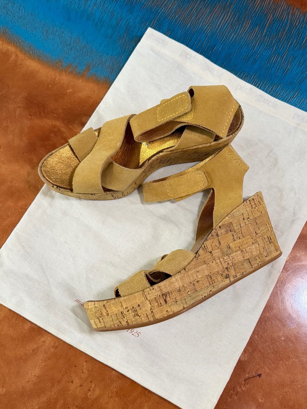 PEDRO GARCIA yellow suede cork platform wedges Spain size 36